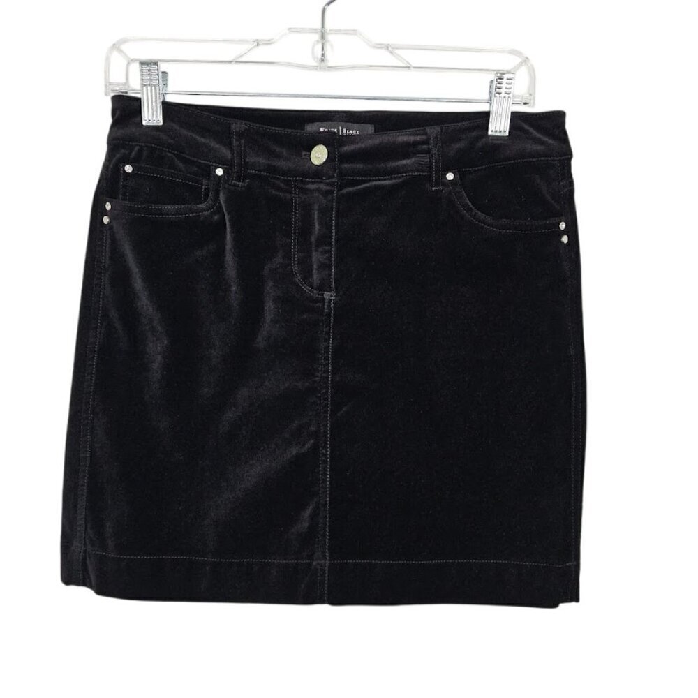 WHITE HOUSE BLACK MARKET Velvet Skirt size 0 XS BLACK Rhinestones Classic Retro